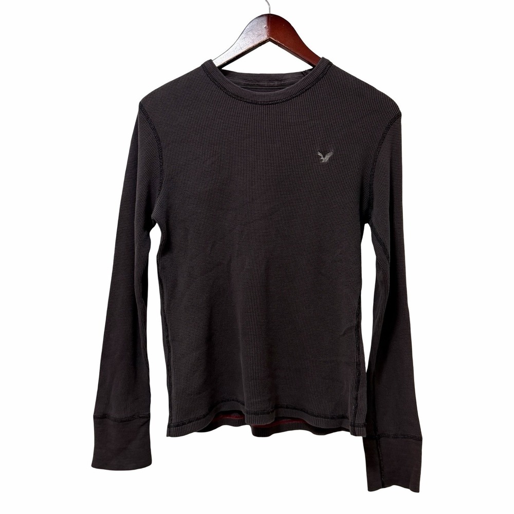 VTG American Eagle Mens Y2K Grunge Skater Thermal Shirt Size S Brown Waffle Knit